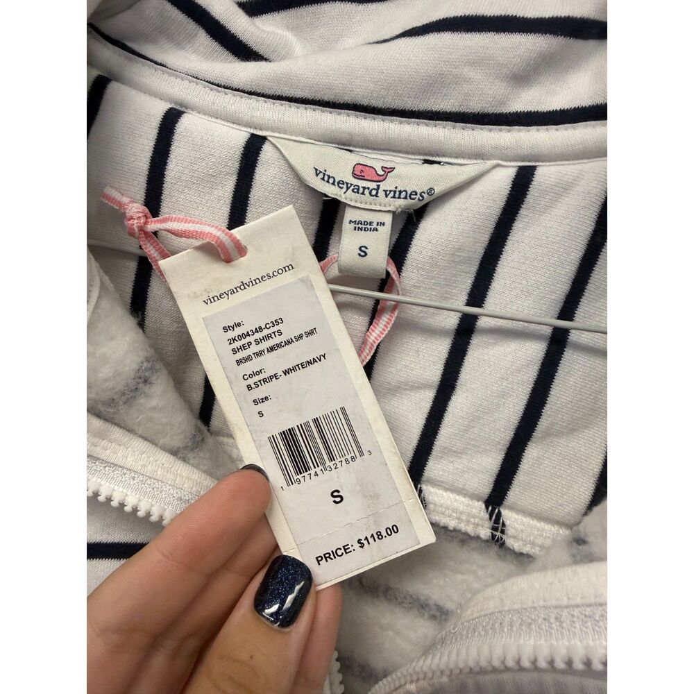 Vineyard Vines Shep Shirt Americana Striped 1/4 Zip Pullover Womens S NWT Navy - Picture 4 of 5